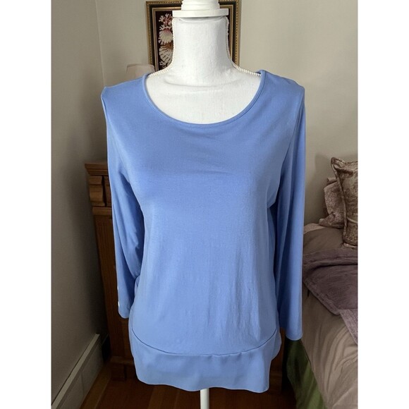 Chico's Women's Tunic Size 1 Blue Round Neck Stretch 3/4 Roll Up Sleeve Top - Picture 1 of 7